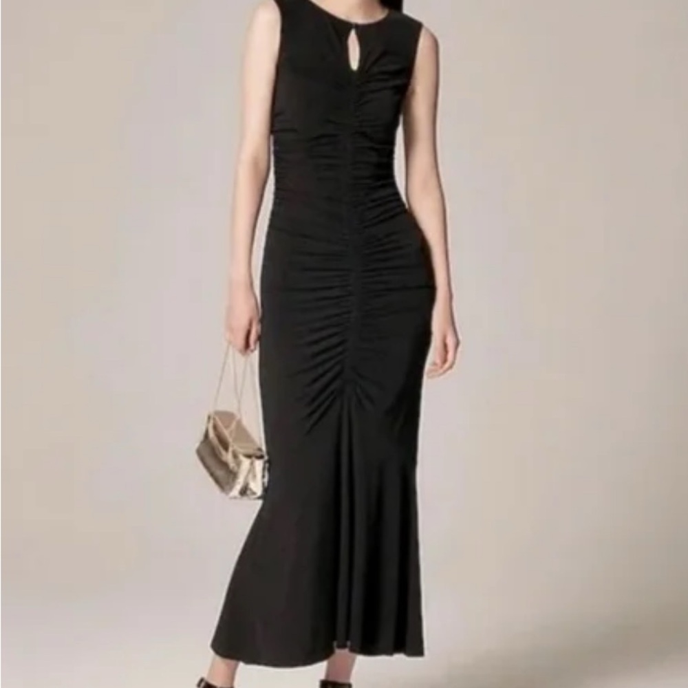 J. Crew Black Ruched Maxi Dress